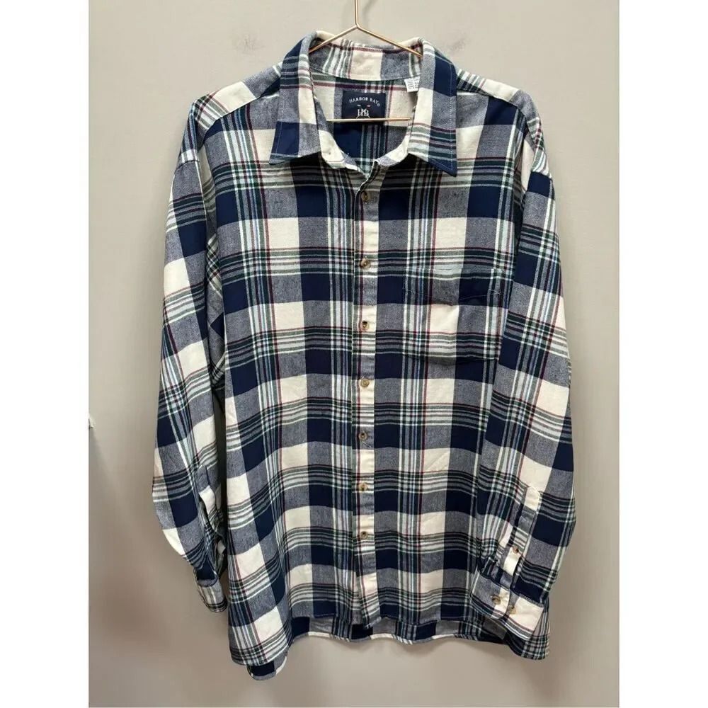 Harbor Bay men’s 2XLT long sleeve medium weight blue plaid flannel/button up (ac